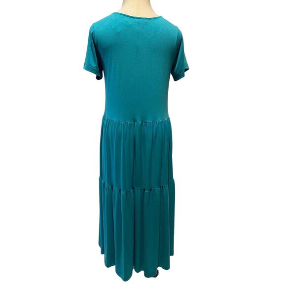 Zenana Size 1X Turquoise Knit Short Sleeve Tiered Midi‎ Dress - Picture 3 of 3